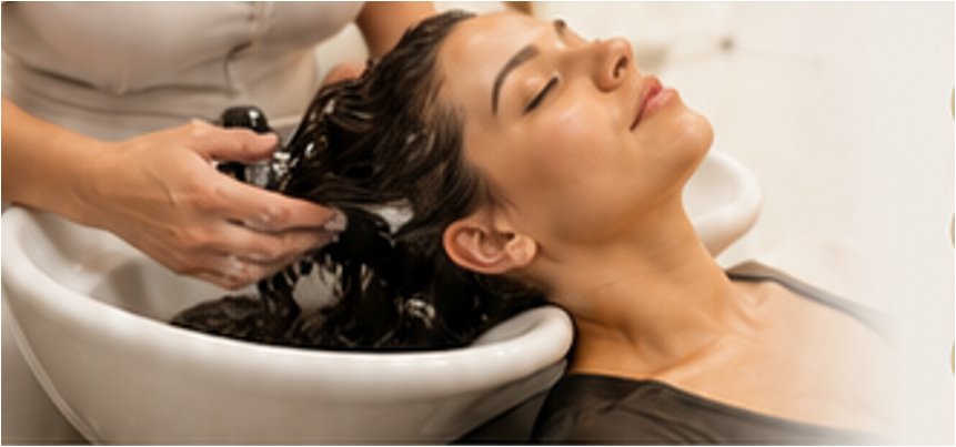 Cliente recebendo lavagem capilar relaxante